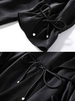 Black Fashion Asymmetric Tie Waist Trench Coat