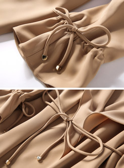 Khaki Fashion Asymmetric Tie Waist Trench Coat