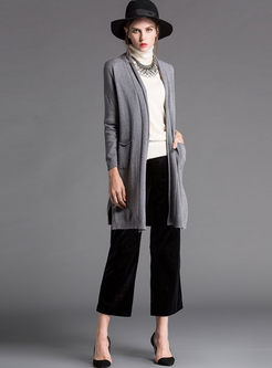Causal Loose Slit Long Sleeve Wool Coat