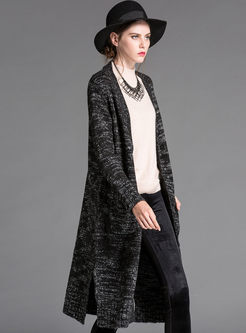 Fashion Deep V-neck Slit Knitted Coat