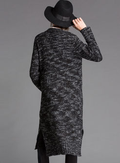 Fashion Deep V-neck Slit Knitted Coat