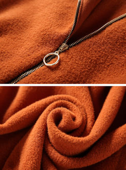 Stylish Patch Zipper Long Sleeve Coat
