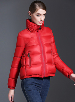 Red Stand Collar Slim Short Down Coat
