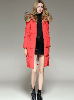 Red Hooded Thicken Down Coat