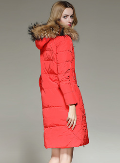 Red Hooded Thicken Down Coat