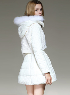 White Belted Hooded A-line Down Coat