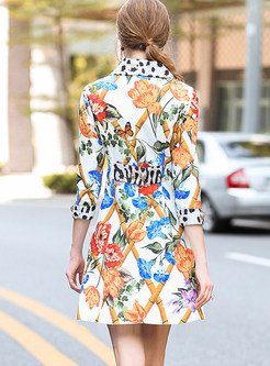Street Floral Turn Down Collar Trench Coat