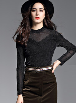 Black Fashion Lace O-neck Sweater