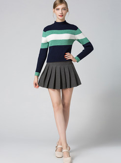 Stylish Contrast Color Striped Sweater