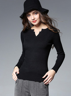 Black Fashion Pullover Long Sleeve Sweater