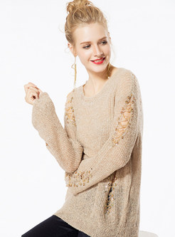 Stylish Paillette-embellished Hole Loose Sweater