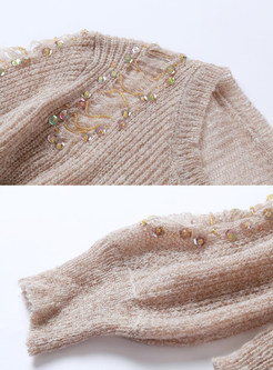 Stylish Paillette-embellished Hole Loose Sweater