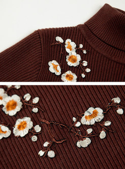 Brief Floral High Neck Sweater