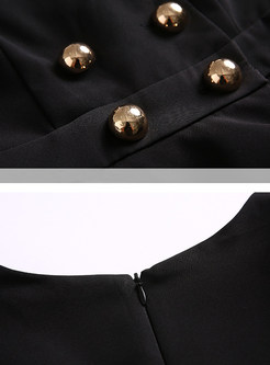 Elegant Black Gathered Waist Jumpsuits