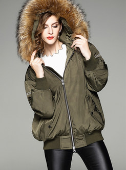 Casual Embroidery Hooded Down Coat