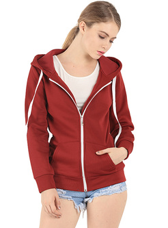 Red Casual Tied Color-blocked Hoodies