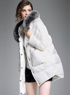 Stylish Hooded With Fox Fur Down Coat