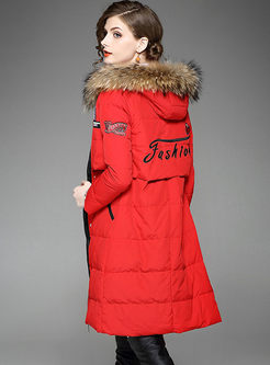 Chic Splicing Hooded Fur Selvedge Down Coat