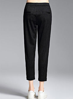 Black Striped Slim Harem Pants