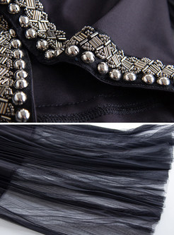 Sexy Black V-neck See-through Maxi Dress