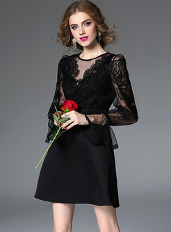 Black Sexy Perspective Lace Perspective A-line Dress