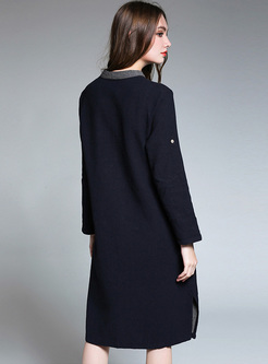 Brief Color-blocked Single-breasted Straight Shirt Dress
