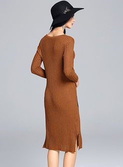 Brief Color-blocked Slim Knitted Dress