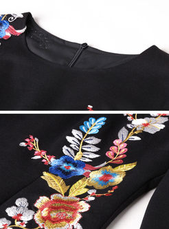 Black Embroidery Three Quarters Sleeve Bodycon Dress