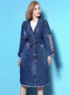 Street Latter Pattern Notched Collar Trench Coat