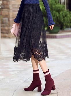 Sexy High Waist Mesh Lace Embroidery Skirt