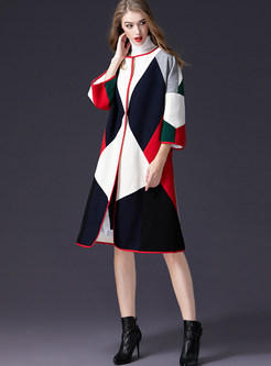 Stylish Contrast Color Patchwork Straight Coat
