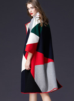 Stylish Contrast Color Patchwork Straight Coat