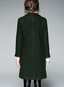 Green Slim Slit Sleeve Woolen Coat