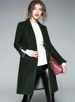 Green Slim Slit Sleeve Woolen Coat