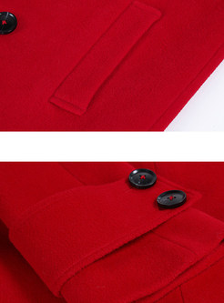 Street Double-breasted Red Turn Down Collar Coat