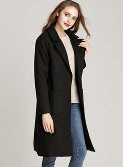 Black Straight Overcoat With Pockets
