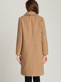 Camel Notched Straight Overcoat With Pockets