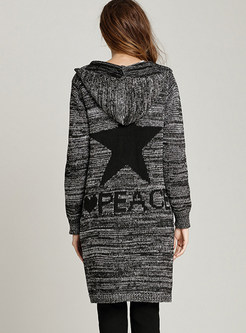 Hooded Knitted Star Pattern Sweater Coat