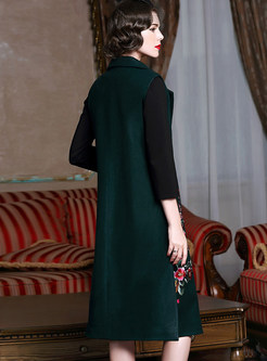 Vintage Sleeveless Turn Down Collar Embroidery Coat 