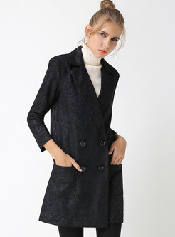 Brief Black Double-breasted Turn Down Collar Coat 