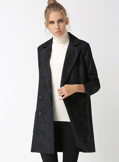 Brief Black Double-breasted Turn Down Collar Coat 
