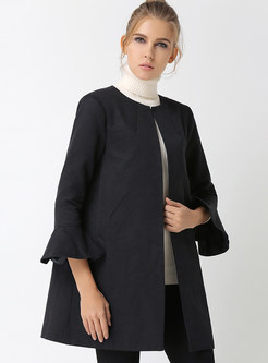Brief Black O-neck Bell Sleeve Coat 