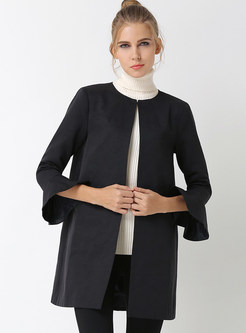 Brief Black O-neck Bell Sleeve Coat 
