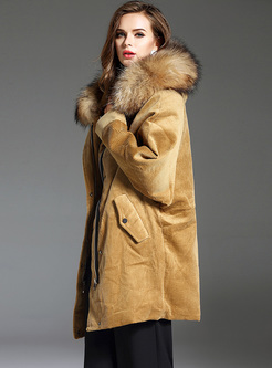 Brown Hooded Winter Coats Faux Fur Outdoor Parka Jacket