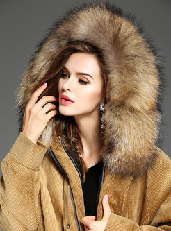 Brown Hooded Winter Coats Faux Fur Outdoor Parka Jacket