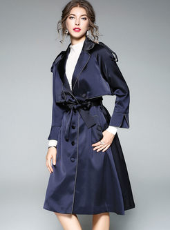 Chic Belted Turn Down Collar Trench Coat