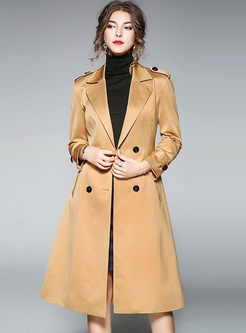 Fashionable Double-breasted Notched Neck Trench Coat