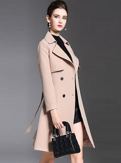 Chic Turn Down Collar Belted Trench Coat