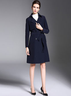 Chic Turn Down Collar Belted Trench Coat