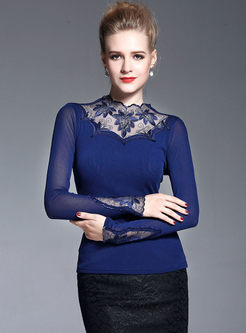 Lace See Through Splicing Slim T-shirt